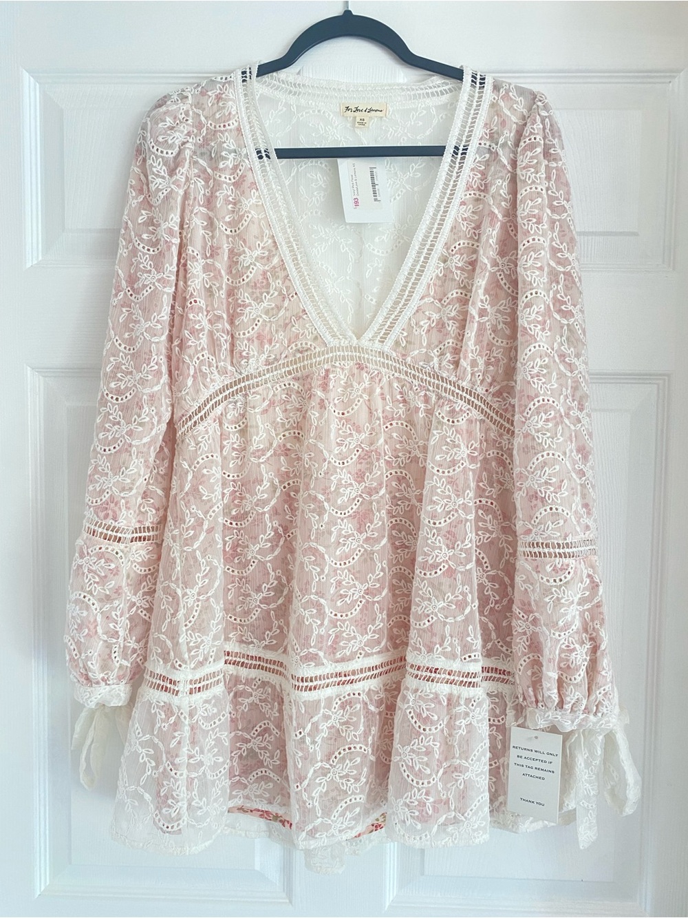 For Love & Lemons Ivory Nude Floral Lace Peasant Dress XS